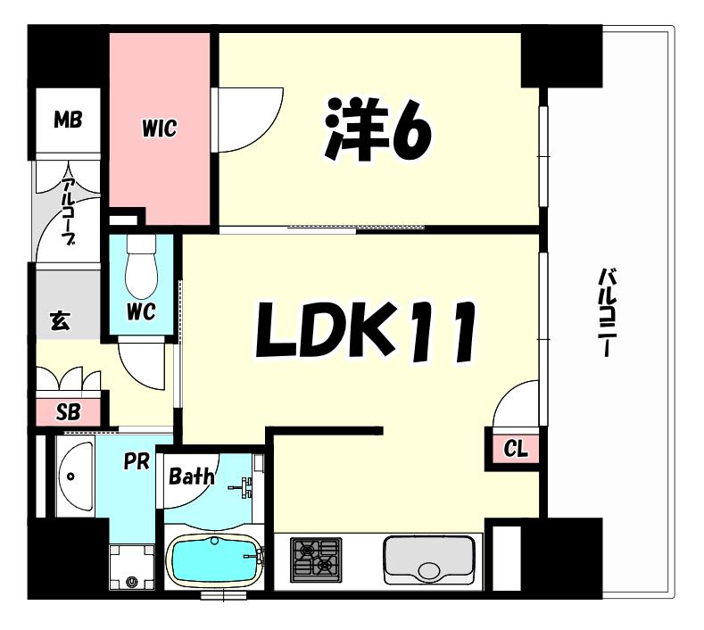 ワコーレ ザ・神戸トアロード(1LDK/7階)の間取り写真