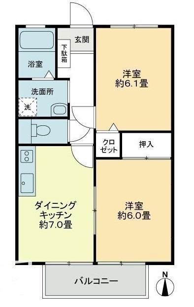 フォブール中津(2DK/2階)の間取り写真