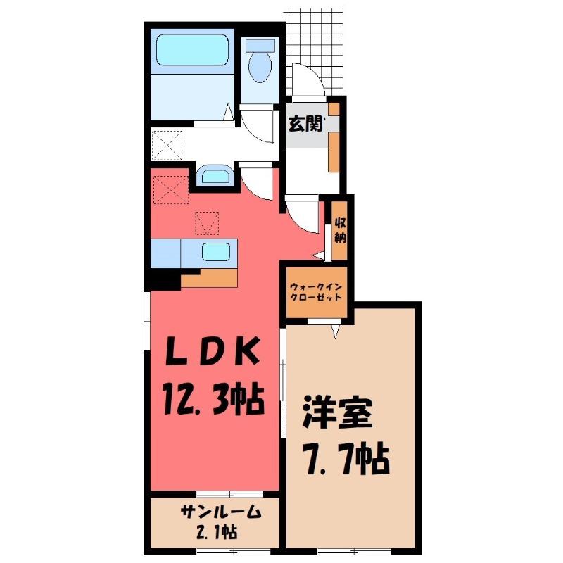 ロイヤル 信濃 A(1LDK/1階)の間取り写真