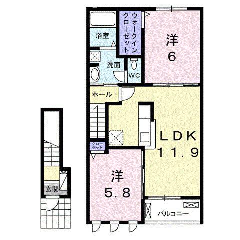 メゾン ルーバンB(2LDK/2階)の間取り写真