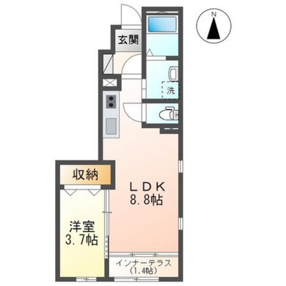プレンティフル芳賀II(1LDK/1階)の間取り写真