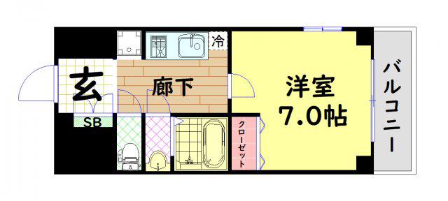 スワンズシティ難波ノーブル(1K/3階)の間取り写真