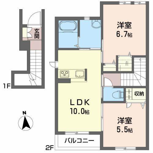 ガナールD(2LDK/2階)の間取り写真