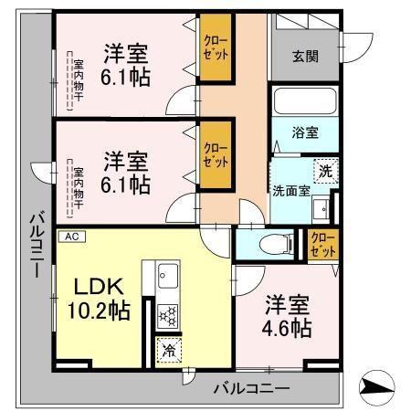COSMET湘南平塚(3LDK/3階)の間取り写真