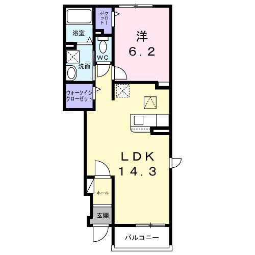 リノア是政(1LDK/1階)の間取り写真