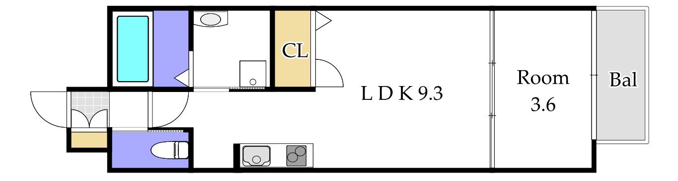 月光岡山駅西口弐番館(1LDK/1階)の間取り写真