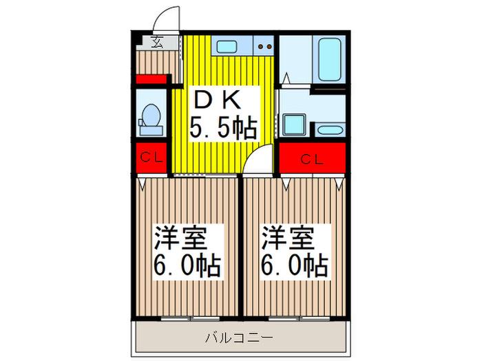 朝日町ビル(2DK/3階)の間取り写真