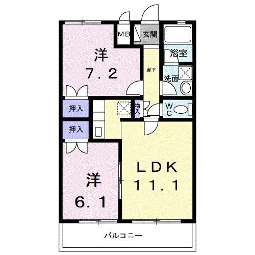 ノース LANDII(2LDK/2階)の間取り写真