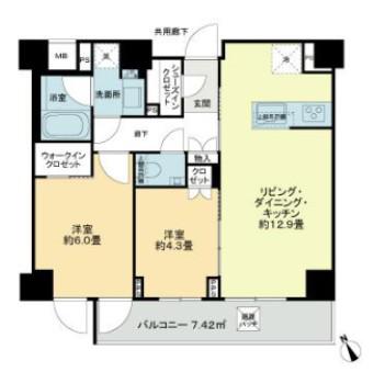 ディアナコート三軒茶屋(2LDK/2階)の間取り写真