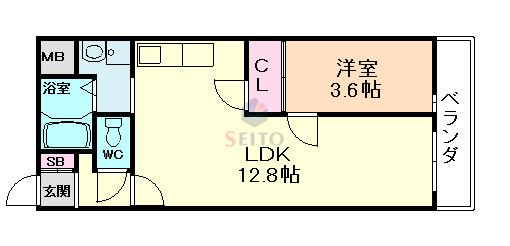 やまびこハイツパートII(1LDK/6階)の間取り写真