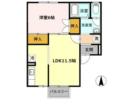 セジュール開成(1LDK/2階)の間取り写真