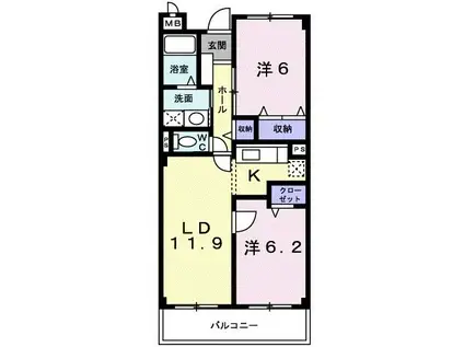ファインヴァルト(2LDK/2階)の間取り写真