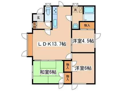 那須野マンション(3LDK/2階)の間取り写真