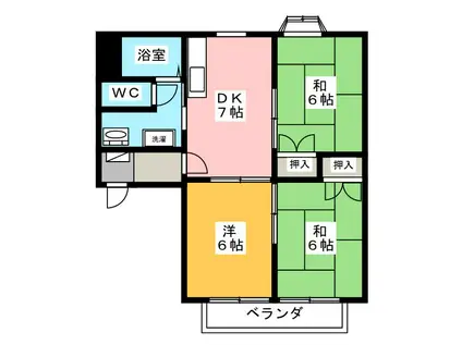 パークプレイス C(3DK/1階)の間取り写真