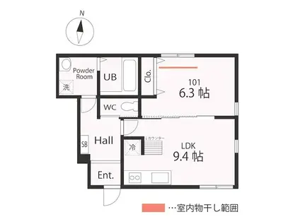 ハーミットクラブハウストゥギャザー西横浜Ⅱ(1LDK/1階)の間取り写真