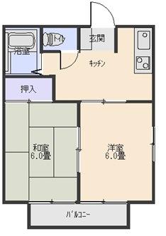 野原第6コーポ(2DK/1階)の間取り写真