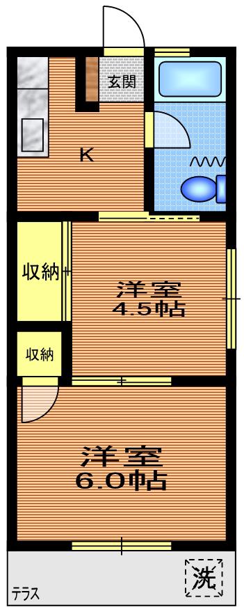 岡本ハイツ(2K/1階)の間取り写真