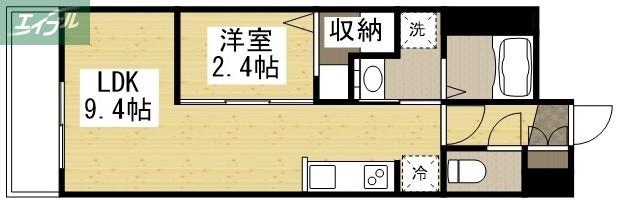 月光 岡山旭東町(1LDK/1階)の間取り写真