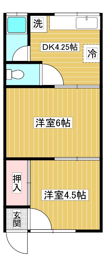 エランヴェール 第一小百合荘(2K/2階)の間取り写真