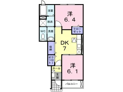 ウエストフィール参号館(2DK/1階)の間取り写真