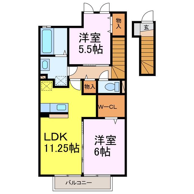 サニーヒルズ(2LDK/2階)の間取り写真