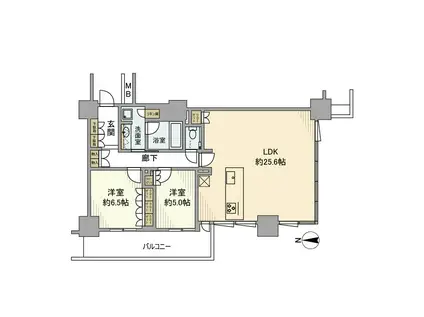 プライムパークス品川シーサイド ザ・タワー(2LDK/9階)の間取り写真