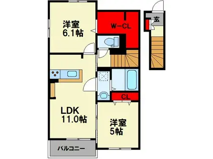 スイート・フィオーレ AI II(2LDK/2階)の間取り写真