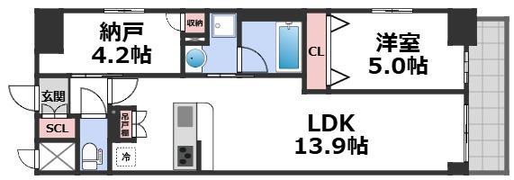スプランディッド上本町ウエストII(1SLDK/5階)の間取り写真