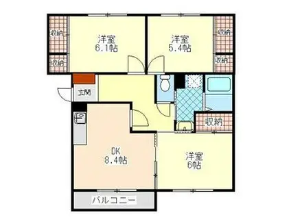 ニューエルディム御幸(3DK/2階)の間取り写真