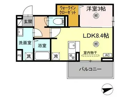 フリーデンやりた(1LDK/2階)の間取り写真