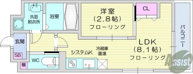 シェルグランデ原町本通(1LDK/4階)の間取り写真