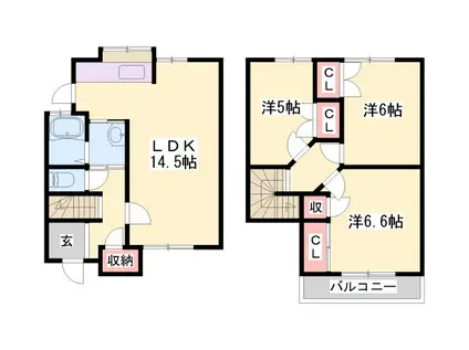 ロレーヌハイツ宝殿IV(3LDK/1階)の間取り写真
