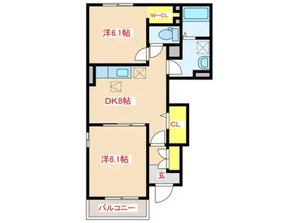 ローズマリエ川内(2DK/1階)の間取り写真