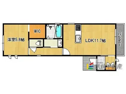 シャーメゾン二日市中央(1LDK/2階)の間取り写真