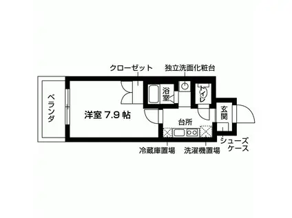 ビアン上甲東園(1K/1階)の間取り写真