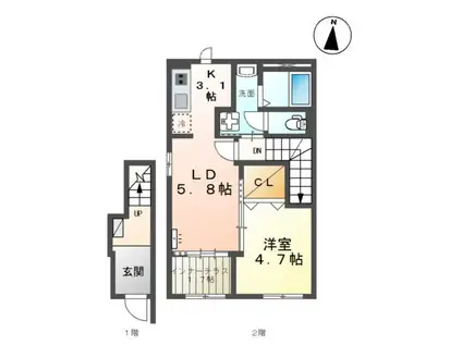 シルキーII(1LDK/2階)の間取り写真
