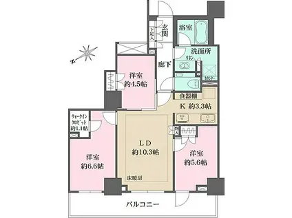 ザ・パークハウス三田ガーデン レジデンス&タワー タワー棟(3LDK/9階)の間取り写真