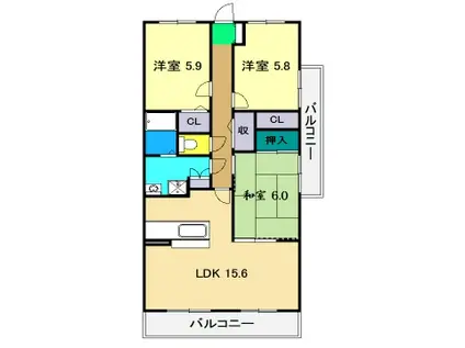 ユニテ・ラ・メールII(3LDK/4階)の間取り写真