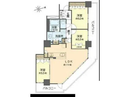 阿波座ライズタワーズフラッグ46(3LDK/35階)の間取り写真