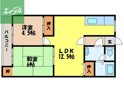 コーポ小峰(2LDK/2階)の間取り写真
