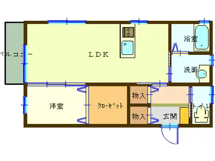 カモミールB(1LDK/2階)の間取り写真