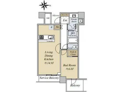 シエリアタワー千里中央(1LDK/25階)の間取り写真
