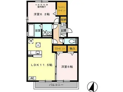 ソシアビューテラスA棟(2LDK/1階)の間取り写真