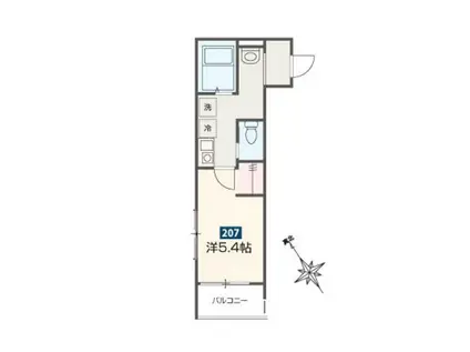 MELLAS新座II(1K/2階)の間取り写真