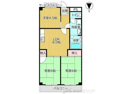 新芦屋ハイタウン(3LDK/1階)の間取り写真