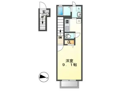 プレジール(ワンルーム/2階)の間取り写真