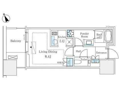 麻布台ヒルズレジデンスB(ワンルーム/6階)の間取り写真