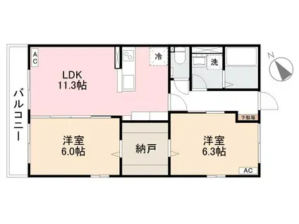 グランリーヴ西宝(2LDK/2階)の間取り写真