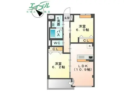 ベルク ムント(2LDK/2階)の間取り写真