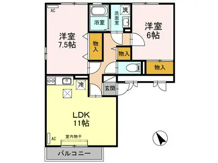 リバーフォート阿賀 B101(2LDK/1階)の間取り写真